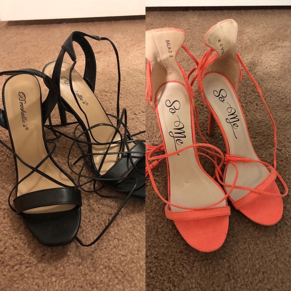 Tie up open toe heels